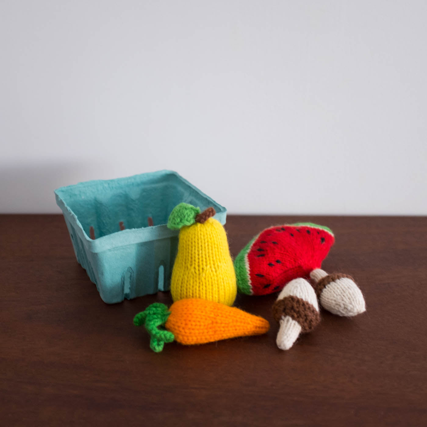 Knitted Play Foods: Watermelon, Pear, Mushroom and Carrot
