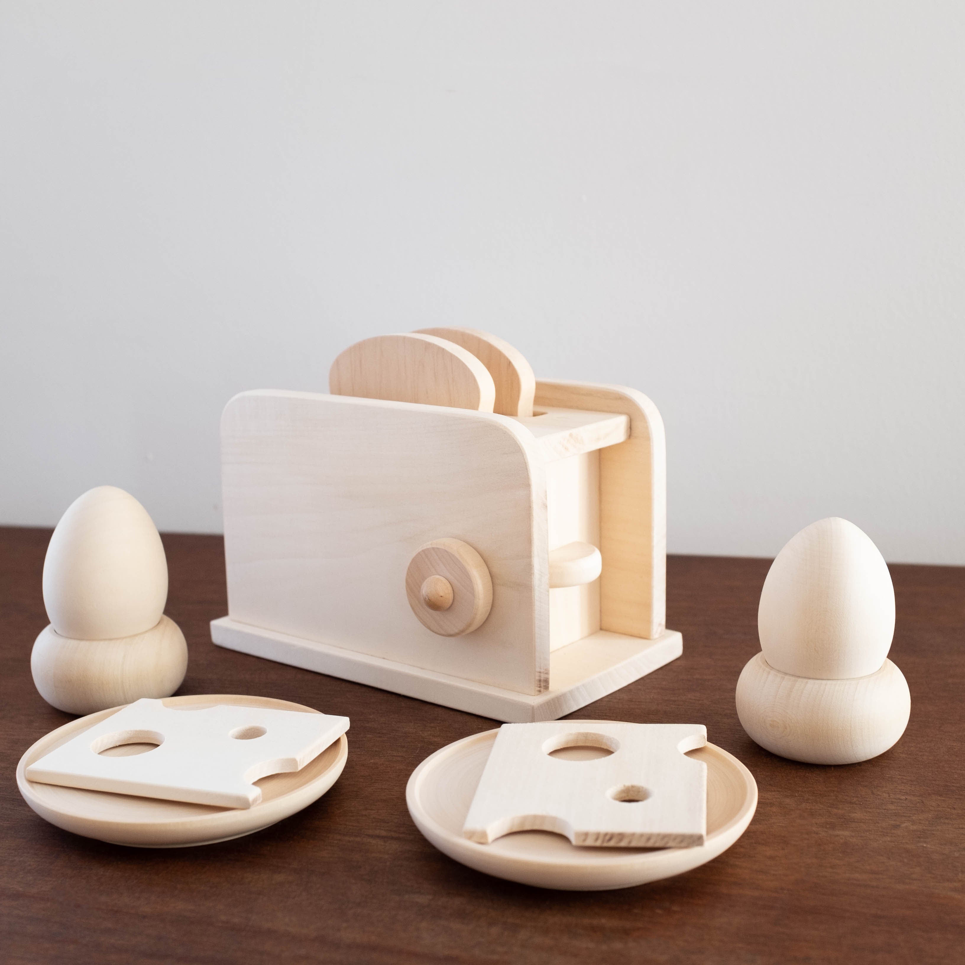 Eco Friendly Natural Wood Toaster Breakfast Set